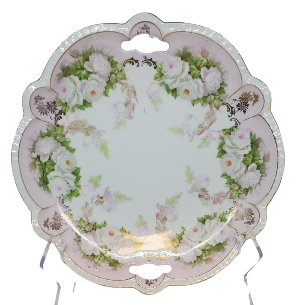 White With Pink/White Roses Decorative Floral Serving Plate 10" Germany